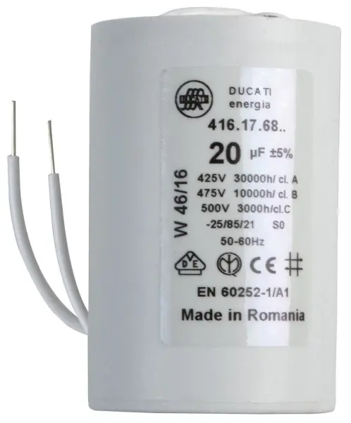 DUCATI Motor Run Film Capacitor 20µF 450V Wire Leaded