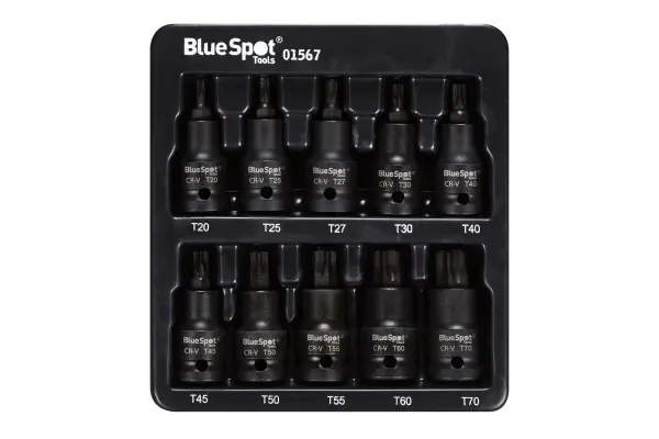 Blue Spot Tools 10件套1/2英寸梅花冲击扳手套筒组(T20-T70)