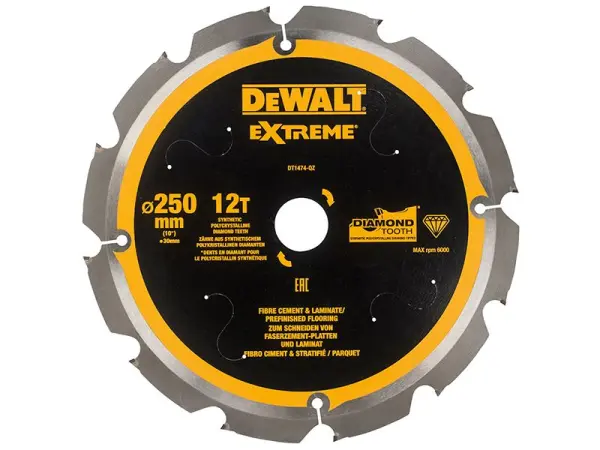 DEWALT Extreme Lann Sabh Fibre Cement PCD 250x30mm 12T