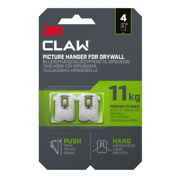 3M CLAW Drywall Picture Hanger 11kg 4 Pack