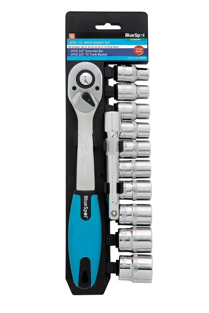 Blue Spot Tools 12-delig 1/2'' metrisch ratel- en steekdoosset (10-24mm)