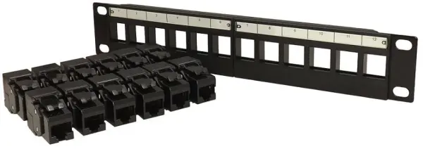TUK miniMEDIA 10인치 키스톤 패치 패널, Cat6 포트 12개