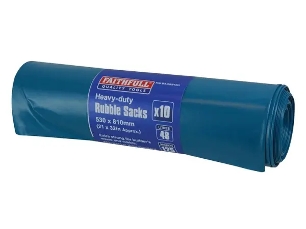 Faithfull Heavy-Duty Blue Rubble Sacks, 530x810mm, Pack of 10