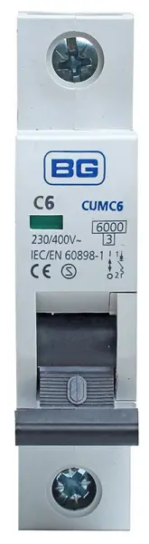 BG ELECTRICAL 싱글 폴 MCB, C 커브, 6A, 6kA