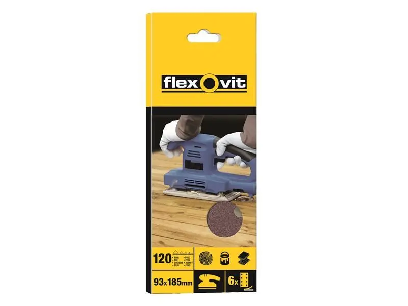 Flexovit 1/3 천공 사포 시트, 120 그릿, 10장 세트