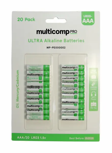 Multicomp Pro Ultra Alkaline AAA Batteries, 20 Pack