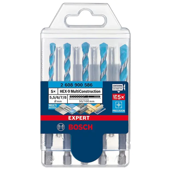 Bosch HEX-9 Multi Construction Drill Bit Set, 5.5-8mm, Pack of 5