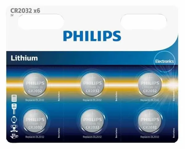 Piles bouton lithium PHILIPS CR2032, lot de 6