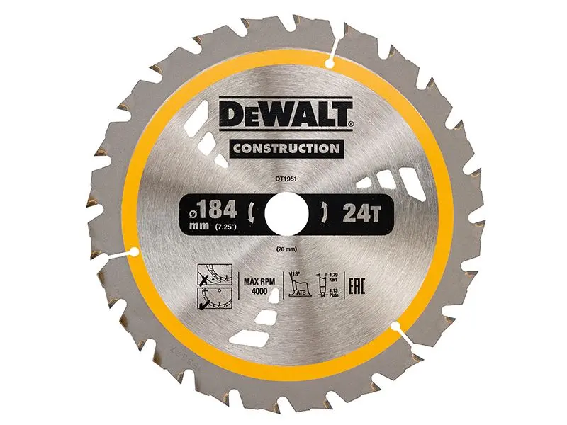 DEWALT Akku-Baustellen-Trimsägeblatt 184 x 20 mm x 24 Zähne