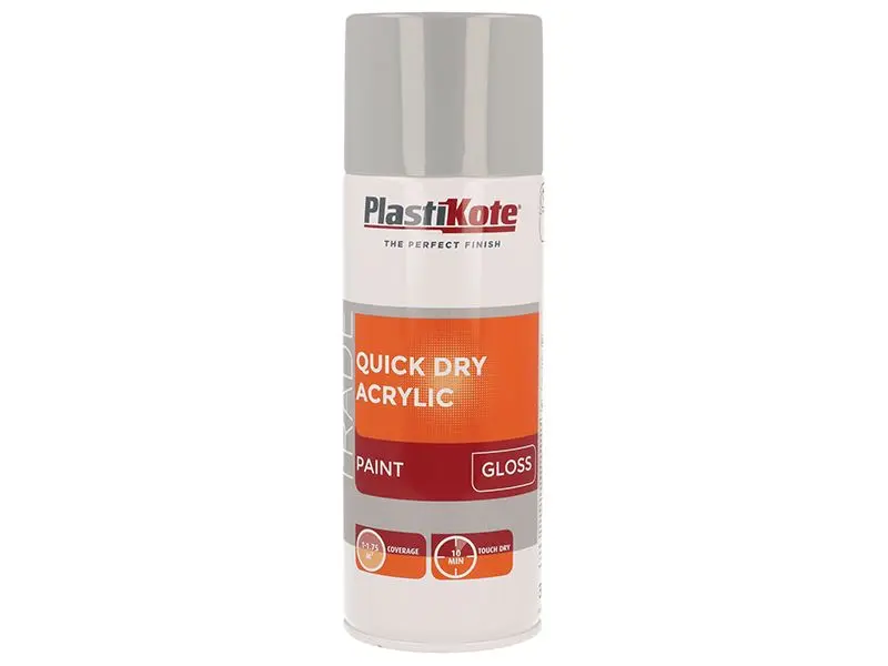 PlastiKote Quick Dry Acrylic Spray Paint, Gloss Grey, 400ml