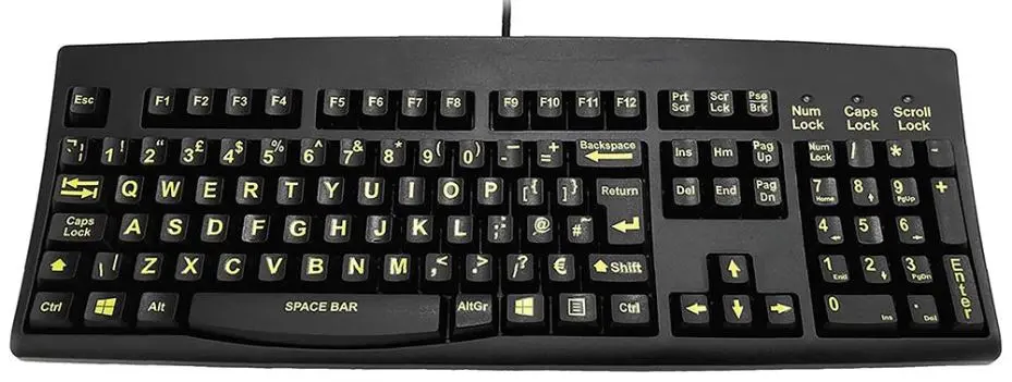 ACCURATUS Hi-Vis USB Keyboard, Black with Yellow Text