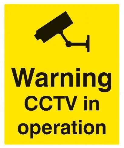 Raraion Warning CCTV in Operation Sign, Vinyl, Black on Yellow