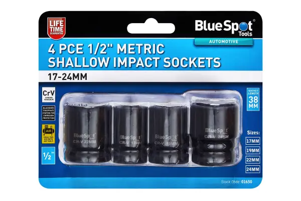 Blue Spot Tools - Set Soket Impak 1/2'' Metrik (17-24mm), 4 Keping