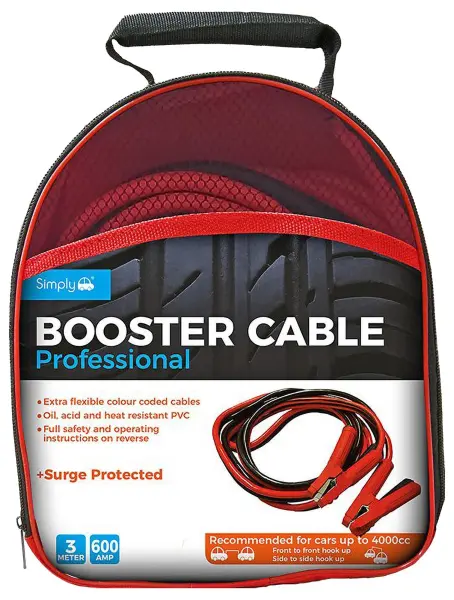 SIMPLY 600A Surge Protected Jump Leads for Cars up to 4000CC, 3m
