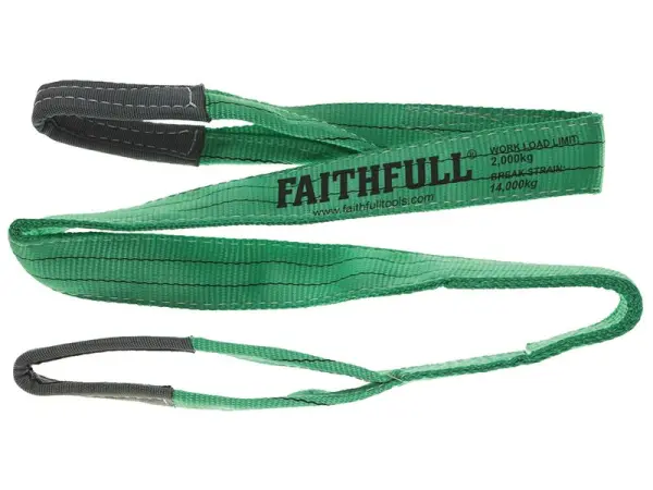 Élingue de levage verte Faithfull, capacité 2 tonnes, 60mm x 2m