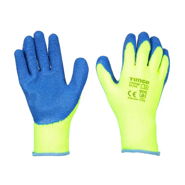 Timco Warm Grip Gloves, Crinkle Latex Coated, XL (Green/Blue)