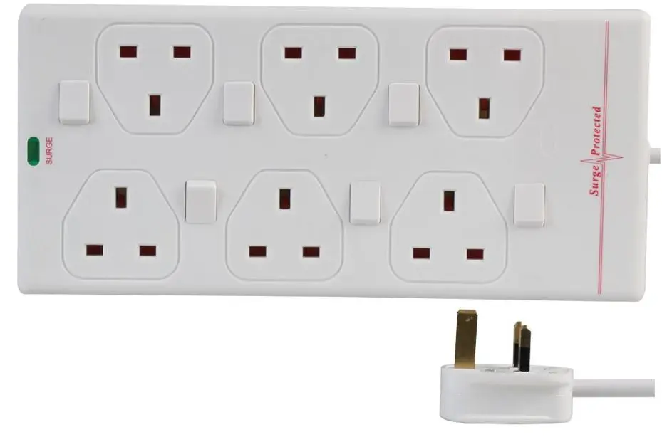 PRO ELEC Regleta con Protección contra Sobretensiones, 6 Tomas, 1m, Blanco