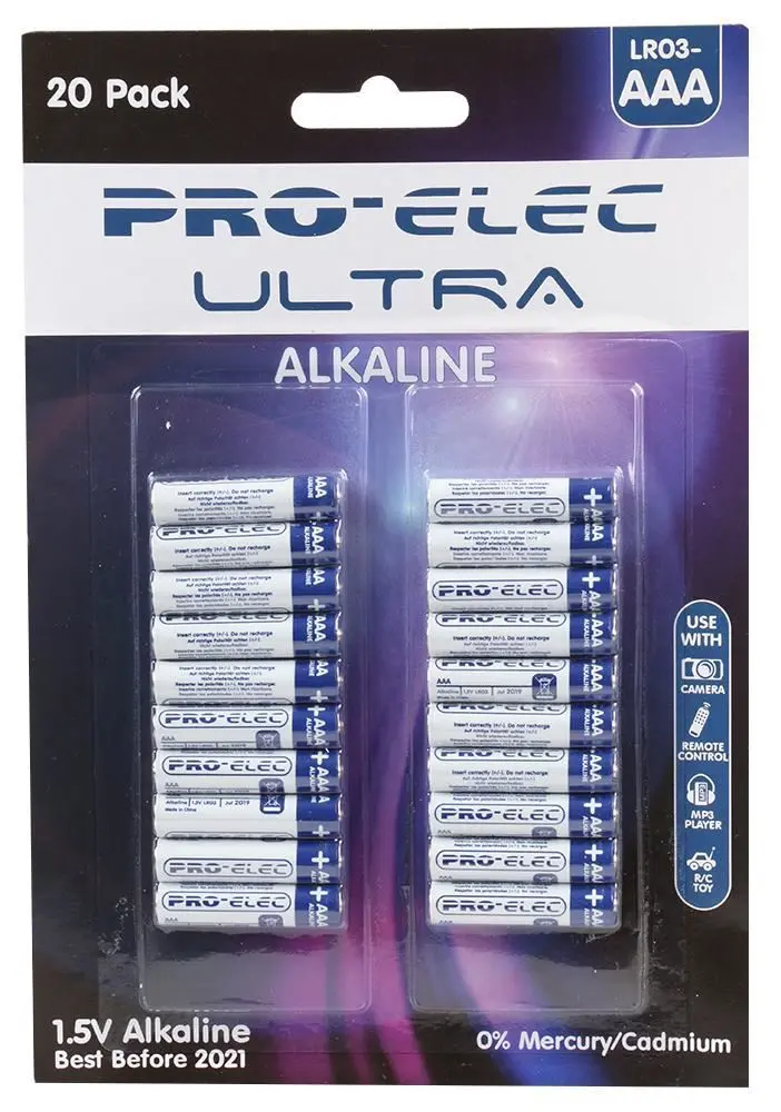 Pro Elec Ultra Alkaline AAA-batterijen, 1,5V, verpakking van 20