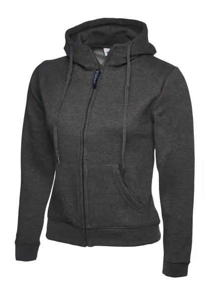 Uneek Ladies' Classic Full Zip Hooded Sweatshirt, Charcoal, XS
