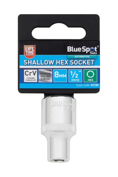 Blue Spot Tools 8mm 浅型六角套筒 铬钒钢 高质量单只装