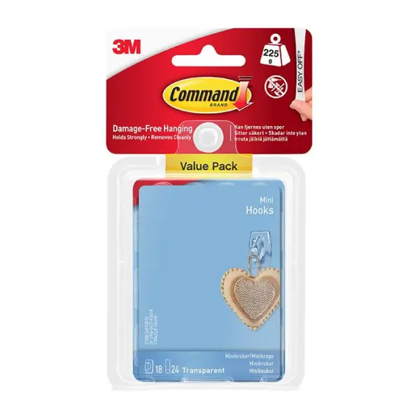 Command Mini Clear Hooks Value Pack, 18 Hooks 225g