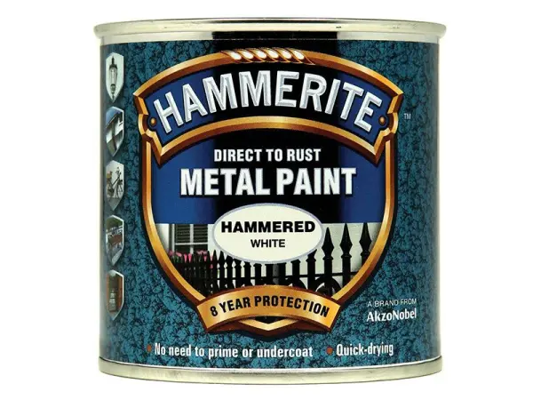 Hammerite Vernice per Metalli Direct to Rust - Bianco, Effetto Martellato, 250 