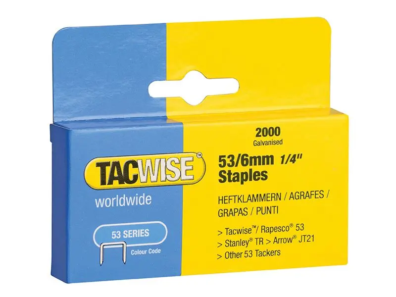 Tacwise Type JT21/A Staples, 6mm, Light-Duty, Pack of 2000