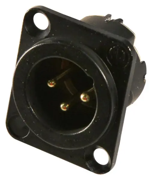 Connecteur panneau mâle XLR 3 pôles NEUTRIK NC3MD-LX-B, contacts en or