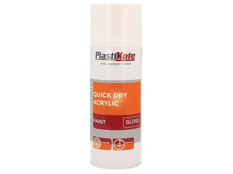 PlastiKote Quick Dry Acrylic Spray Paint, Gloss White, 400ml