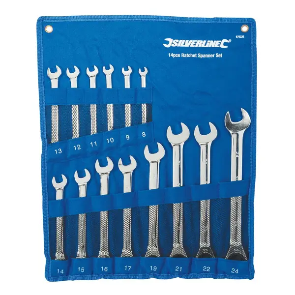 Silverline 14-Piece Fixed Head Ratchet Spanner Set, 8-24mm