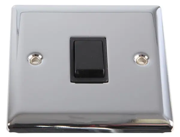 VOLEX 1 Gang 2 Weg 10AX Lichtschakelaar, Gepolijst Chroom/Zwart