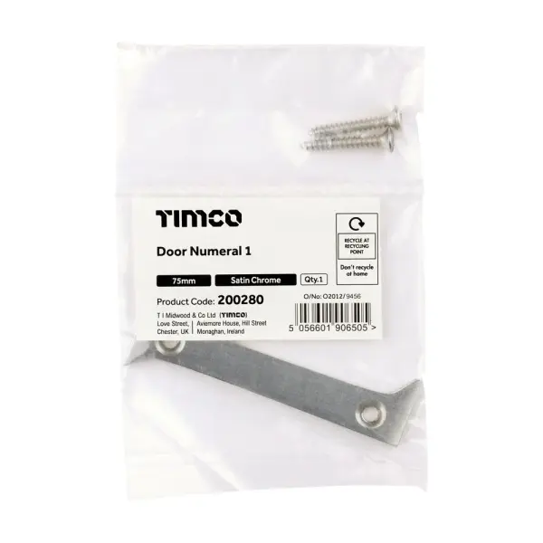 Timco Nombor Pintu Kuningan Satin Chrome 75mm