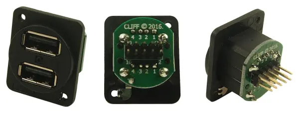 Dual USB 2.0 A Panel Mount Sockets XLR Housing, Black