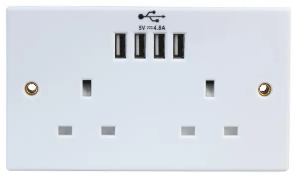 PRO ELEC Presa Doppia 13A Non Commutabile con 4 Porte USB 2.4A