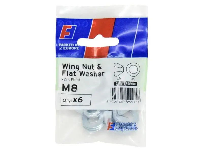 ForgeFix Wing Nut & Washer M8, Zinc Plated, Pack of 6