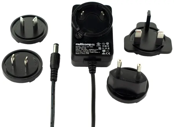 Multicomp Pro AC/DC Interchangeable Power Supply, 2.1mm DC Plug - 9V 1.33A 12W