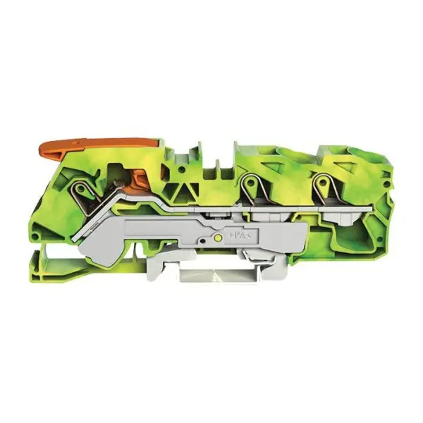 WAGO 3-Conductor Ground Terminal Block with Lever, 35mm DIN Rail, Green