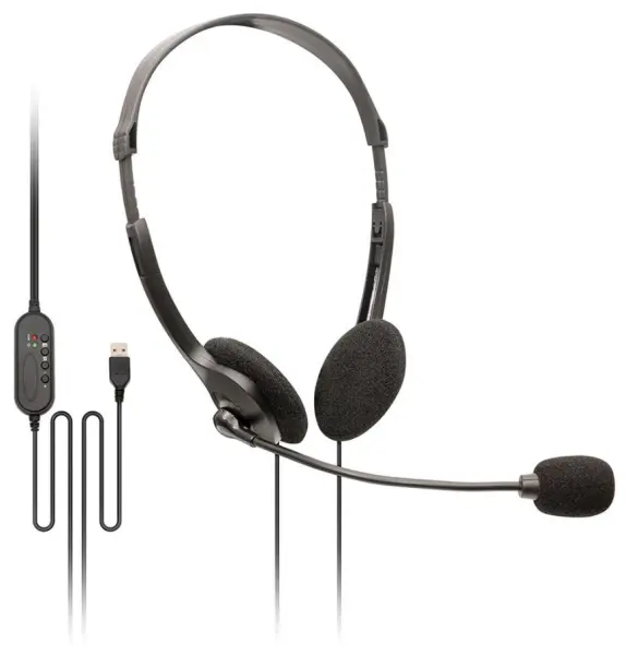 SOUNDLAB - Cluasáin USB rialú insteallta le micreafón rothlach, Dubh