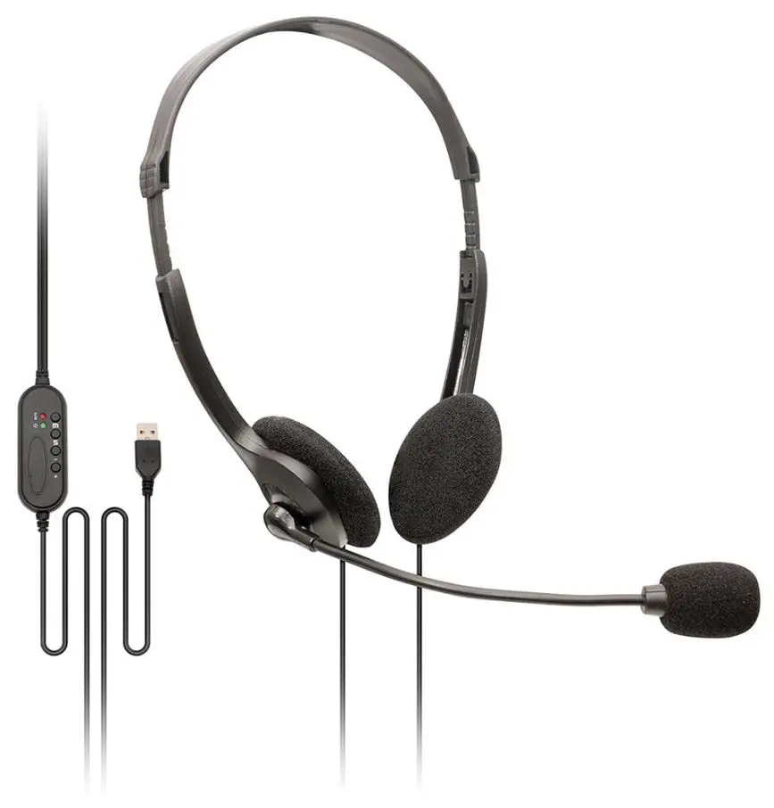 SOUNDLAB 스테레오 USB PC 헤드셋 (회전형 마이크, 블랙)