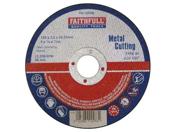 Faithfull - Disque à tronçonner métaux, 125 x 3.2 x 22.23mm