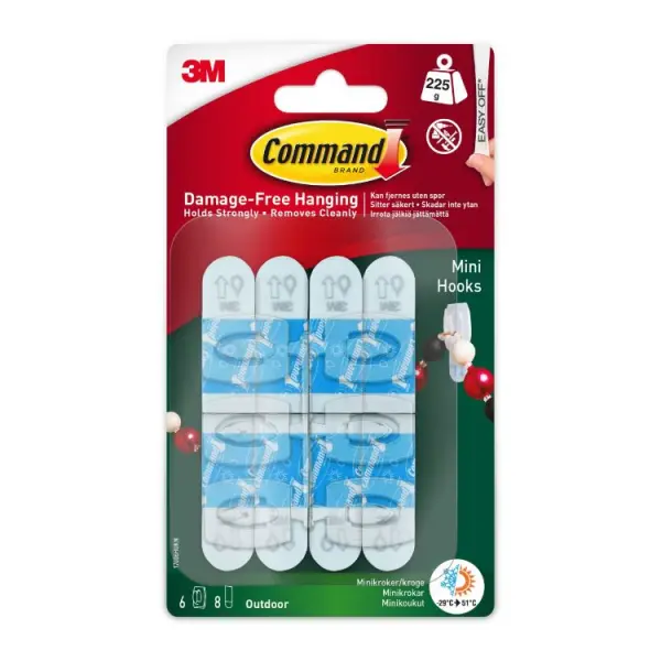 Command Outdoor Mini Hooks, 6-Pack, 225 g