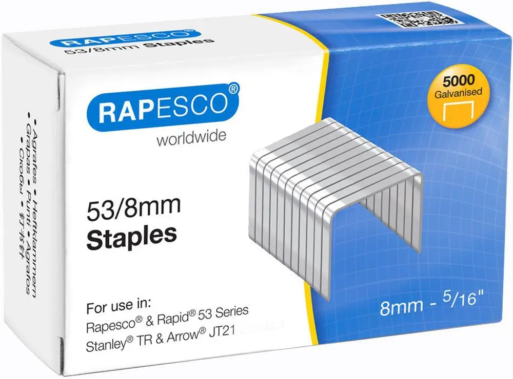 Rapesco Punti Metallici Zincati 53/8mm, Per Uso Leggero, Confezione da 5000