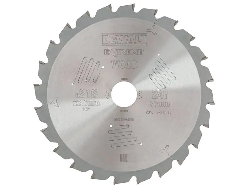 DEWALT DT410 Série 60 Lame de Scie Circulaire, 216mm, Alésage 30mm, 24 Dents