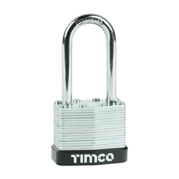Timco Laminated Padlock with Long Shackle, 40mm, Carbon Steel