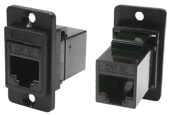 CLIFF Dual RJ45 Cat5e Feedthrough Connector, Dubh, Plaisteach