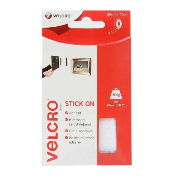 Velcro Stick On White Tape 20mm x 50cm