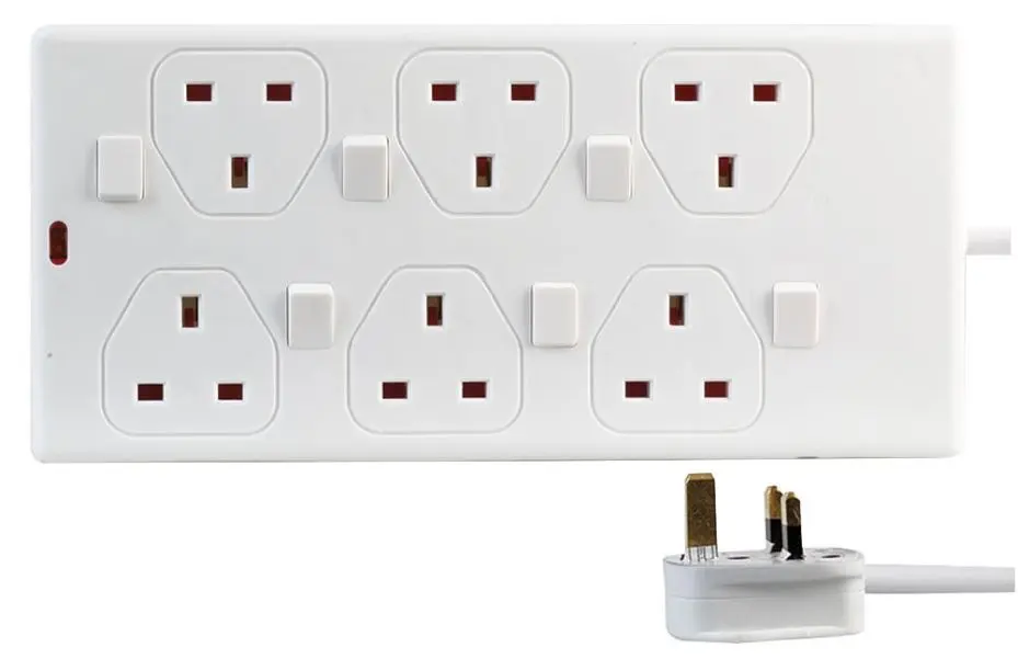 PRO ELEC Prodlužovací kabel s 6 zásuvkami a spínači, 1m, bílý