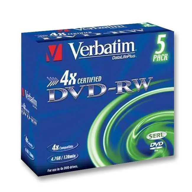 VERBATIM DVD-RW 4x Velocità, 4.7GB, 5 Pezzi