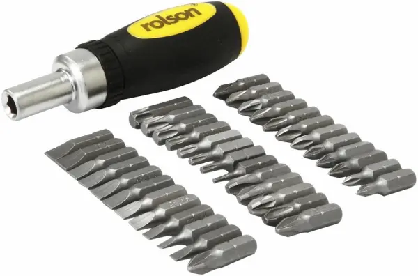 Rolson Stubby Ratchet Screwdriver & Bit Set, 38 Piece, 376g