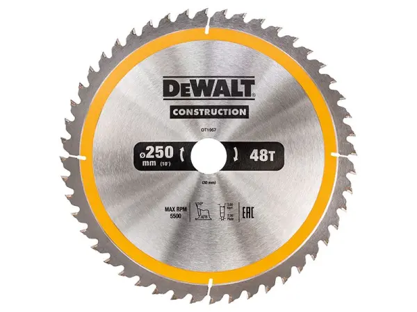 DEWALT 250mm 48T Construction Circular Saw Blade